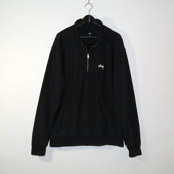 Stussy Stock Logo Mock Neck Quarter 1/4 Zip Sweatshirt Black Mens XL - Picture 1 of 9